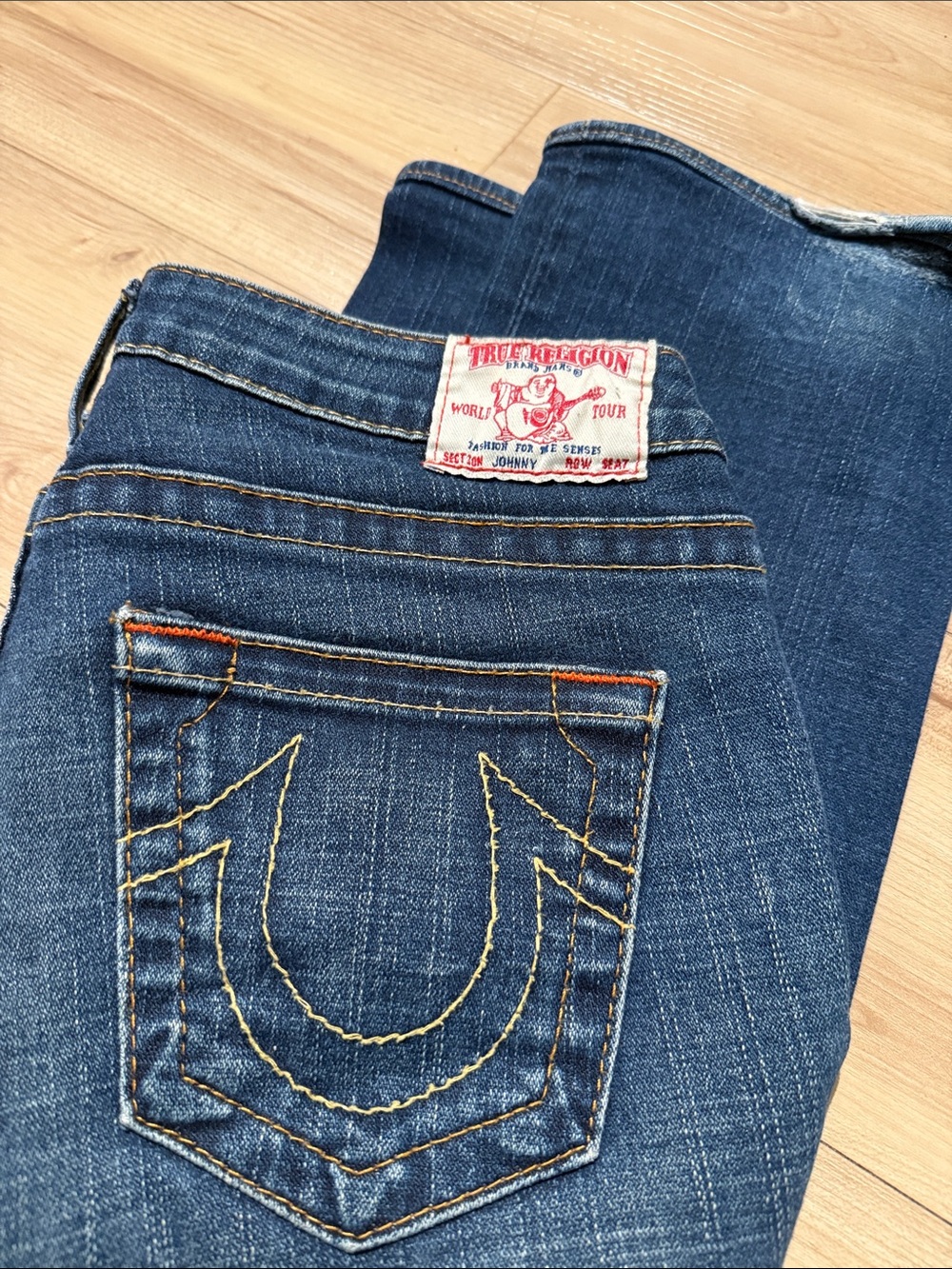True Religion Women’s Dark Blue Bootcut Jeans with Contrast Stitching